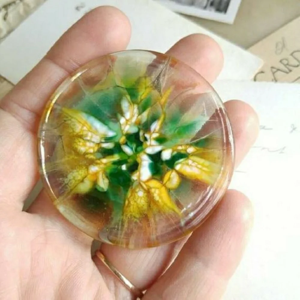 Handmade glass brooch pin stained glass green yellow hand crafted